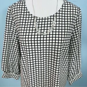 Adrianna Papell Black and White Checkered Women's Casual Top Size L